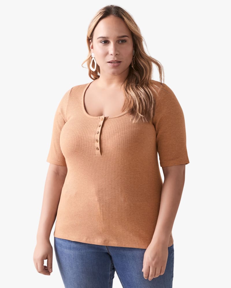 Front of plus size Monica Ribbed Scoop-Neck Top by Addition Elle | Dia&Co | dia_product_style_image_id:132330